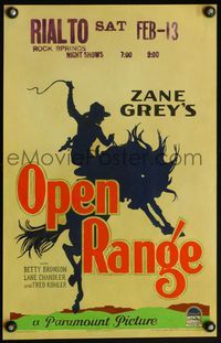 4s262 OPEN RANGE WC '27 Zane Grey, cool silhouette art of cowboy with whip on bucking bronc!