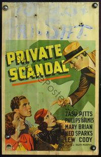 4s280 PRIVATE SCANDAL WC '34 Zasu Pitts, Phillips Holmes, Mary Brian, detective Ned Sparks