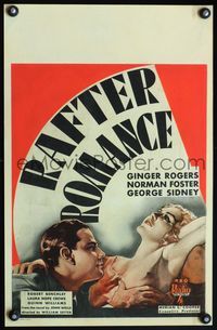 4s285 RAFTER ROMANCE WC '33 sexiest art of Norman Foster holding half-dressed Ginger Rogers' chest!