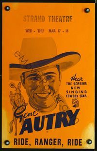 4s297 GENE AUTRY stock WC '30s smiling portrait of cowboy Gene Autry, Ride Ranger Ride!