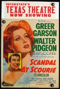 4s306 SCANDAL AT SCOURIE WC '53 great close up art of Greer Garson + inset Walter Pidgeon!