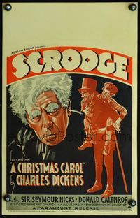 4s307 SCROOGE WC '35 great art of Seymour Hicks looming over Bob Cratchit & Tiny Tim, Dickens!