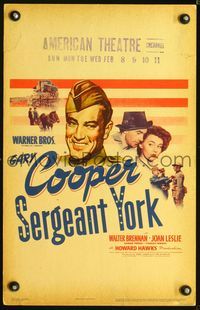 4s310 SERGEANT YORK WC '41 great art of Gary Cooper in uniform + 2 photo images, Howard Hawks