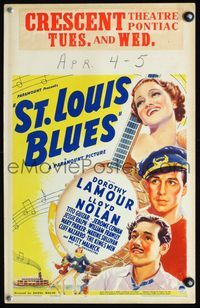4s333 ST. LOUIS BLUES WC '39 art of sexy Dorothy Lamour, Lloyd Nolan & Tito Guizar by banjo!