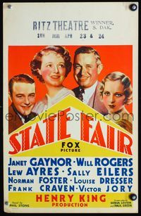 4s336 STATE FAIR WC '33 portrait of Will Rogers, Janet Gaynor, Lew Ayres & Sally Eilers!