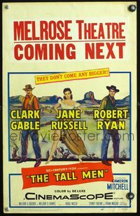 4s350 TALL MEN WC '55 full-length art of Clark Gable, sexy Jane Russell showing leg & Robert Ryan!