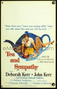 4s356 TEA & SYMPATHY WC '56 great artwork of Deborah Kerr & John Kerr by Gale, classic tagline!
