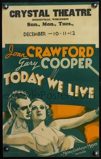 4s372 TODAY WE LIVE WC '33 art of sexy Joan Crawford & Gary Cooper, from William Faulkner's story!