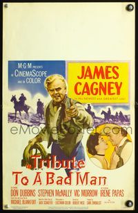 4s374 TRIBUTE TO A BAD MAN WC '56 great art of cowboy James Cagney & with pretty Irene Papas!
