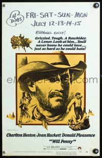 4s395 WILL PENNY WC '68 close up of cowboy Charlton Heston, Joan Hackett, Donald Pleasance