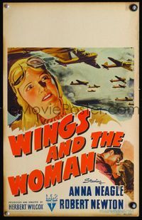 4s396 WINGS & THE WOMAN WC '42 art of Anna Neagle playing Amy Johnson, famous female aviator!