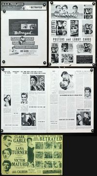 4t106 BETRAYED pressbook '54 art of Clark Gable, Victor Mature & sexy brunette Lana Turner!