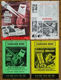 4t151 BRAIN FROM PLANET AROUS/TEENAGE MONSTER pressbook '57 wacky monster with rays from eyes!
