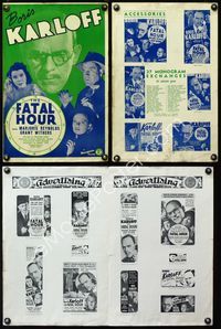 4t339 FATAL HOUR pressbook '40 directed by William Nigh, Boris Karloff as Mr. Wong!