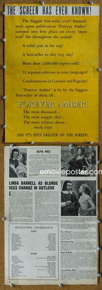 4t363 FOREVER AMBER pressbook '47 sexy Linda Darnell, Cornel Wilde, directed by Otto Preminger!