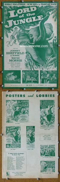 4t577 LORD OF THE JUNGLE pressbook '55 great action art of Bomba the Jungle Boy w/elephant!