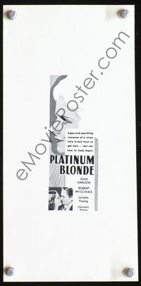 4t715 PLATINUM BLONDE ad mat '31 profile of Jean Harlow, Frank Capra directed!