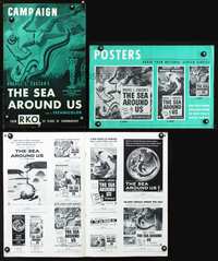 4t793 SEA AROUND US pressbook '53 cool artwork of scuba divers and undersea creatures!