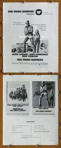4t919 TRAIN ROBBERS pressbook '73 great full-length art of John Wayne & Ann-Margret!