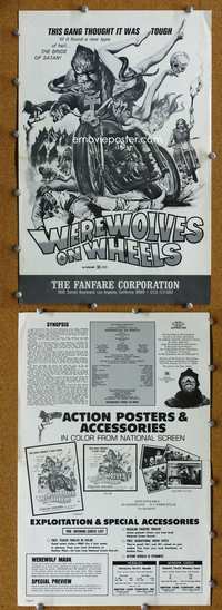 4t969 WEREWOLVES ON WHEELS pressbook '71 great artwork of wolfman biker on motorcycle by Joe Smith!