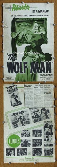 4t981 WOLF MAN pressbook R48 Lon Chaney Jr., Claude Rains, Maria Ouspenskaya, & Bela Lugosi!