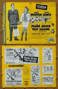4t998 YOU'RE NEVER TOO YOUNG pressbook '55 great image of Dean Martin & wacky Jerry Lewis!