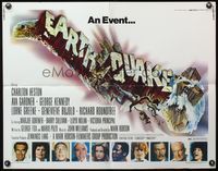 4v634 EARTHQUAKE 1/2sh '74 Charlton Heston, Ava Gardner, cool Joseph Smith disaster title art!