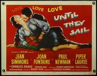 4v956 UNTIL THEY SAIL 1/2sh '57 great romantic close up of Paul Newman & sexy Jean Simmons!