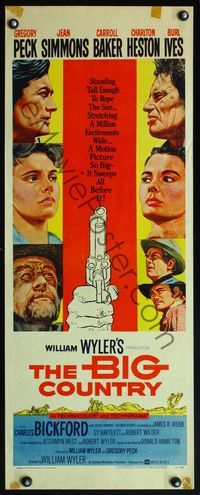 4w058 BIG COUNTRY insert '58 Gregory Peck, Charlton Heston, William Wyler classic!