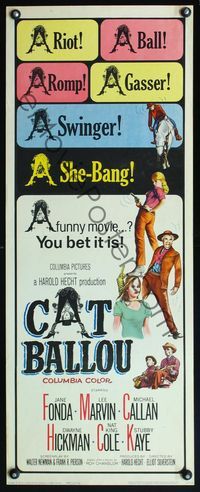 4w103 CAT BALLOU insert '65 classic sexy cowgirl Jane Fonda, Lee Marvin, great artwork!