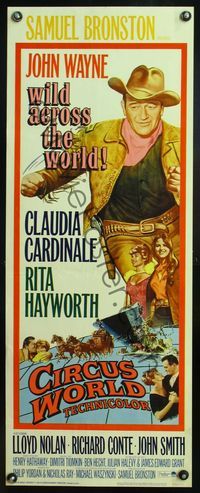 4w112 CIRCUS WORLD insert '65 Claudia Cardinale, John Wayne is wild across the world!