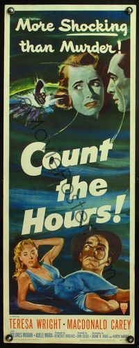 4w119 COUNT THE HOURS insert '53 Don Siegel, art of sexy bad girl Adele Mara in low-cut dress!