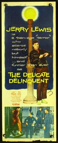 4w136 DELICATE DELINQUENT insert '57 wacky teen Jerry Lewis standing by light post, Darren McGavin!