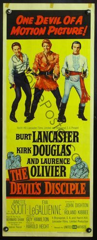 4w142 DEVIL'S DISCIPLE insert '59 Burt Lancaster, Kirk Douglas & Laurence Olivier all with 2 guns!