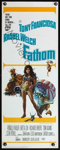 4w164 FATHOM insert '67 art of sexy nearly-naked Raquel Welch in parachute harness & action scenes!