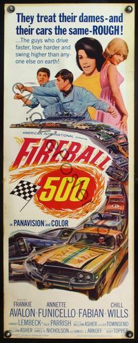 4w166 FIREBALL 500 insert '66 race car driver Frankie Avalon & sexy Annette Funicello, cool art!