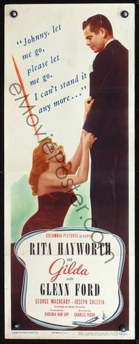 4w192 GILDA insert '46 sexy Rita Hayworth on her knees begs Glenn Ford to please let her go!