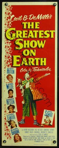 4w208 GREATEST SHOW ON EARTH insert '52 Cecil B. DeMille circus classic, Heston & Stewart!