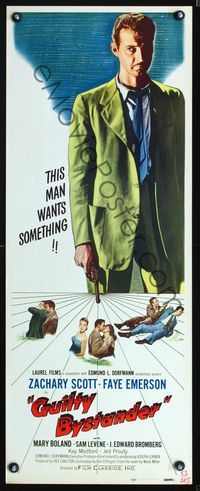 4w211 GUILTY BYSTANDER insert '50 alcholic ex-cop detective Zachary Scott, cool film noir image!