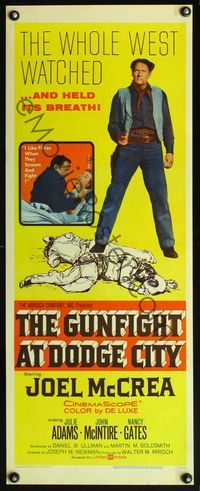4w212 GUNFIGHT AT DODGE CITY insert '59 Joel McCrea likes sexy fillies when they scream and fight!