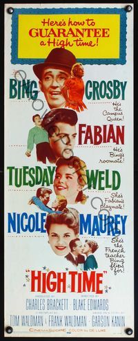 4w223 HIGH TIME insert '60 Bing Crosby is the campus queen, Fabian, Tuesday Weld, Nicole Maurey!