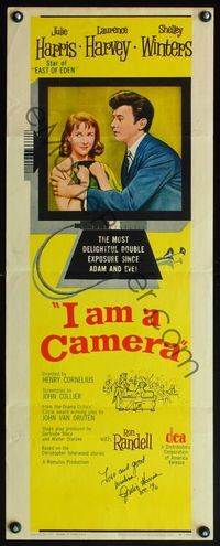 4w245 I AM A CAMERA signed insert '55 by sexy young Julie Harris, who is wearing only by a towel!