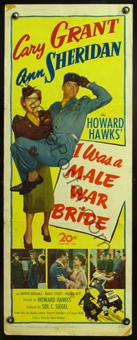 4w252 I WAS A MALE WAR BRIDE insert '49 cross-dresser Cary Grant, Ann Sheridan, Howard Hawks