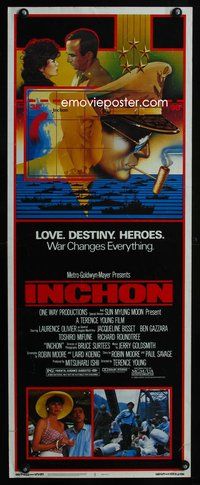 4w259 INCHON insert '82 Laurence Olivier, Jacqueline Bisset, cool Dan Long military art!