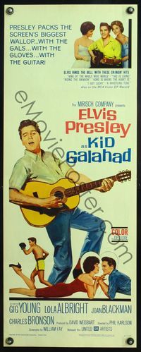 4w275 KID GALAHAD insert '62 art of Elvis Presley singing with guitar, boxing, and romancing!