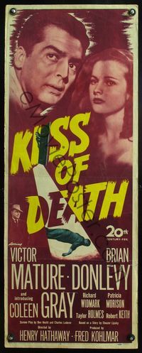 4w282 KISS OF DEATH insert '47 Victor Mature & introducing Coleen Gray, film noir classic!