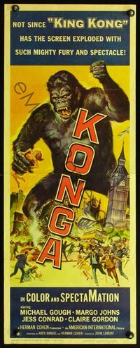 4w284 KONGA insert '61 great artwork of giant angry ape terrorizing city by Reynold Brown!