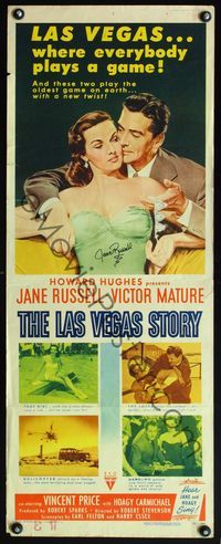 4w292 LAS VEGAS STORY signed insert '52 by sexy Jane Russell, who is romanced by Victor Mature!