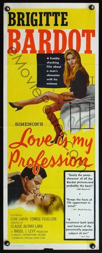 4w316 LOVE IS MY PROFESSION insert '59 Georges Simoneon's En Cas de Malheur, sexy Brigitte Bardot!