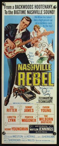 4w363 NASHVILLE REBEL insert '66 art of Waylon Jennings playing guitar & sexy near-naked girl!